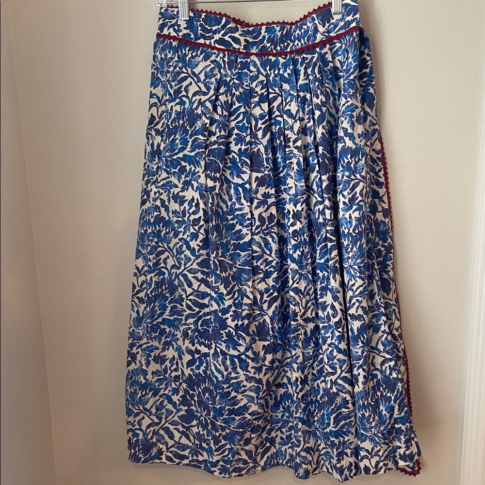 Weekend Max Mara Ossola Printed Midi Skirt Blue White Floral Size 8 - Picture 2 of 6